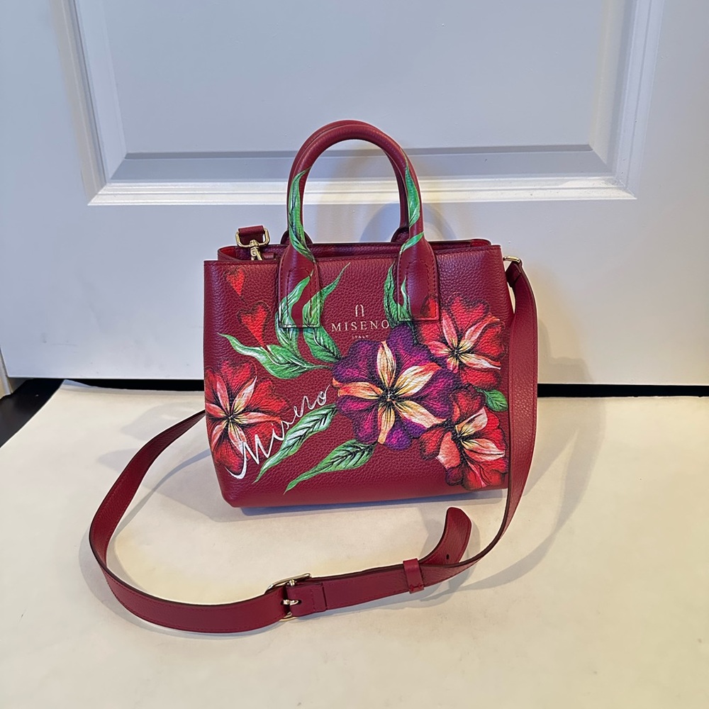 Miseno Italy Leather Floral Red Standing Purse- Mini LALLY Printed Bag